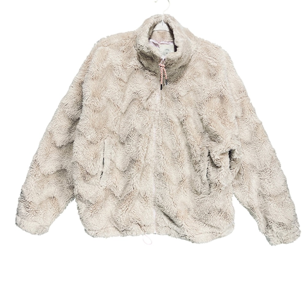 Urban Outfitters Faux Fur Chevron Zip Jacket Blush Pink XL Cozy Plush Streetwear